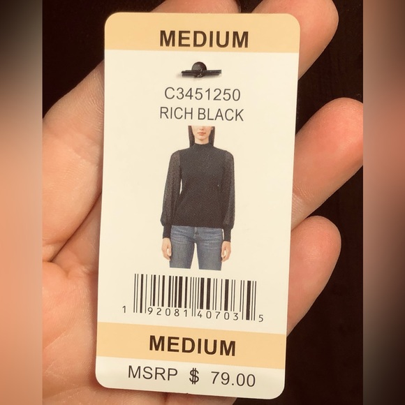 NWT VINCE CAMUTO blk sweater sz M Semi sheer Swiss dot sleeves Mock neck - Picture 7 of 8